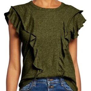 VERONICA BEARD Bea Ruffle Tee Short Sleeve Tan Size Medium